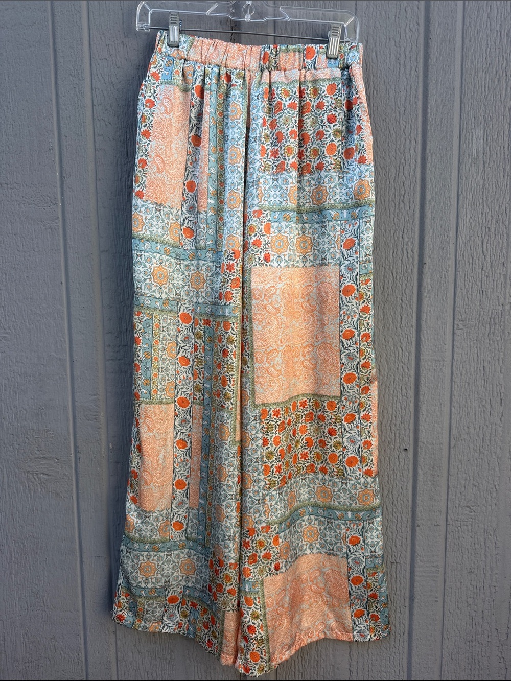 Dra Los Angeles Boho Patchwork Print Wide-Leg Pants Size: M